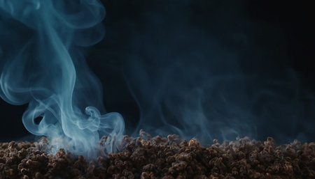 Smoke from a cigarette on a dark background, close-upの素材
