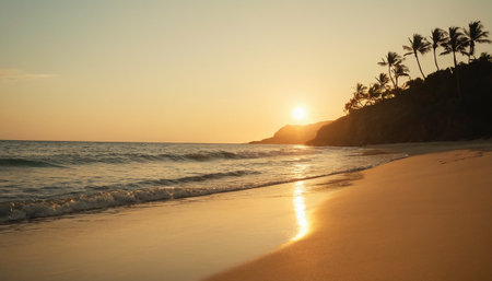 Sunset on the beach in Playa de las Americas, Tenerife, Canary Islands, Spainの素材