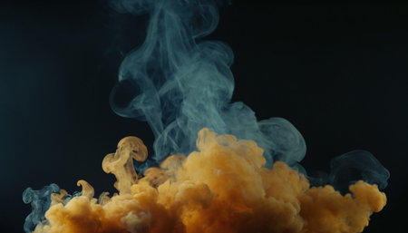 Clouds of yellow smoke on a black background. Copy space.の素材