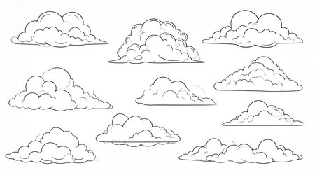 Set of clouds. Vector illustration isolated on white background. Hand drawn clouds.の素材