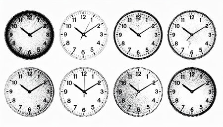 Set of vintage clocks. Hand drawn vector illustration isolated on white background.の素材