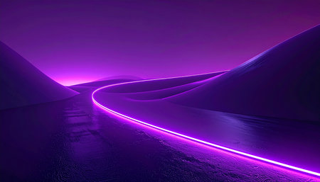 Futuristic background with neon light curved road, 3d renderingの素材