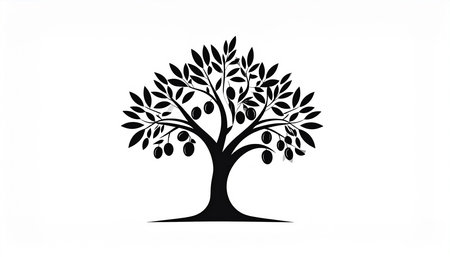Olive tree silhouette on white background. Olive tree icon. Vector illustration.の素材