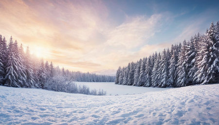 Fantastic winter landscape. Dramatic overcast sky. Carpathian, Ukraine, Europe. Beauty world.の素材