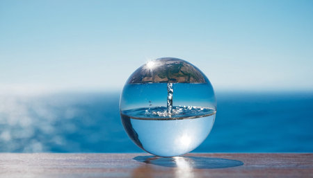 crystal ball with reflection of the sea and sky in the waterの素材