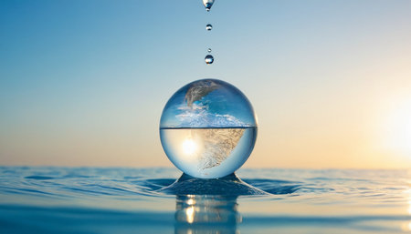 Earth planet in a water drop. Global warming, climate change conceptの素材