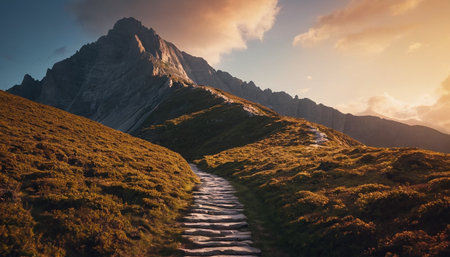 Mountain landscape in the summer at sunset. Dolomites, Italyの素材