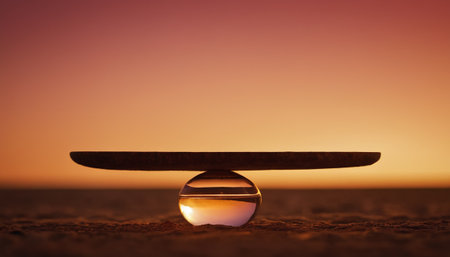 Crystal ball on the sand at sunset. Conceptual image for global warmingの素材