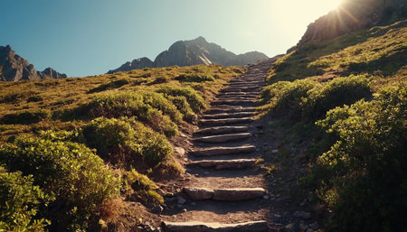 Staircase to the top of the mountain in the summer.の素材