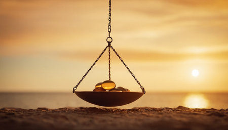 Empty swing on the beach at sunset time. Selective focus.の素材