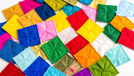 Colorful quilt on a white background. Close-up.の素材