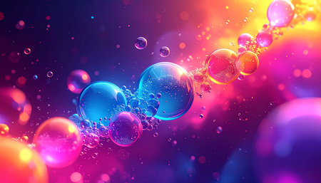 Abstract colorful background with bubbles. 3d rendering, 3d illustration.の素材