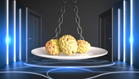 Custard apple in front of a door - 3D renderingの素材