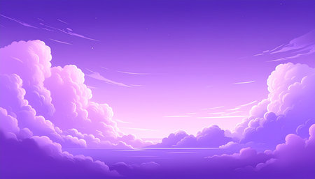 Purple sky background with clouds. Vector illustration for your design.の素材