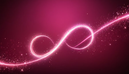 Glowing red infinity symbol on a pink background. Vector illustration.の素材