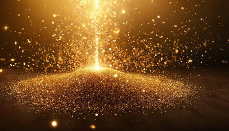 Abstract golden glitter background, 3d render. Christmas and New Year conceptの素材