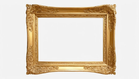 Gold picture frame isolated on white background. Computer generated 3D photo rendering.の素材