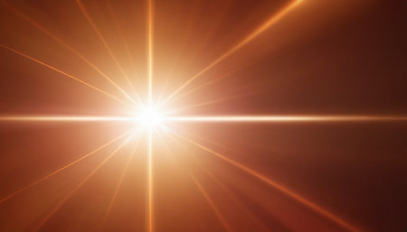 Sun burst with lens flare. Natural sun flare with rays and spotlightの素材