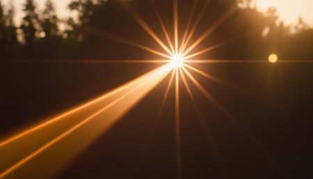 Sunset with lens flare and bokeh effect. Abstract background.の素材