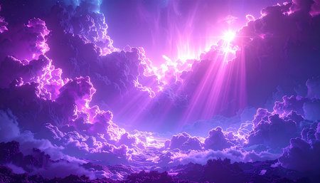 3D illustration of a fantasy alien landscape with a lot of cloudsの素材