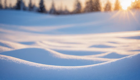 Winter landscape. Snowdrifts on the background of a beautiful sunsetの素材