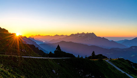 Sunset at the top of the mountain in Sichuan, Chinaの素材
