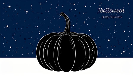 Pumpkin on a background of the starry sky. Vector illustration.の素材