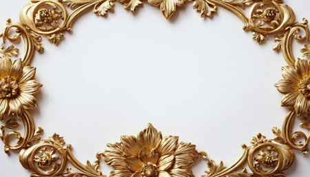 golden floral frame on white background with copy space for your textの素材