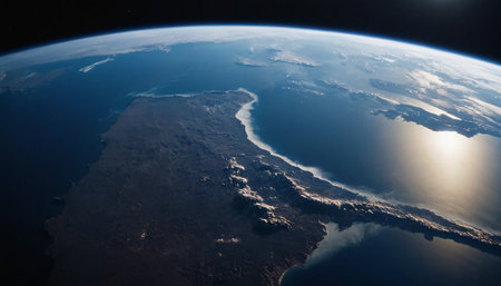 View of the planet Earth from space during a sunrise. Elements of this image furnished by NASAの素材