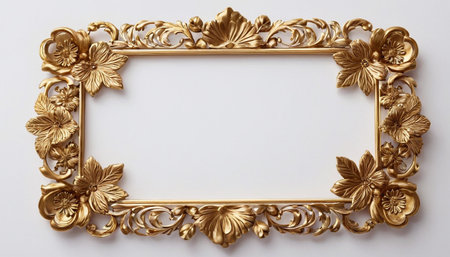 Vintage gold frame on white background. Copy space for text.の素材
