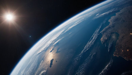 View of the earth from space during a sunrise 3D rendering elements of this image furnished by NASAの素材