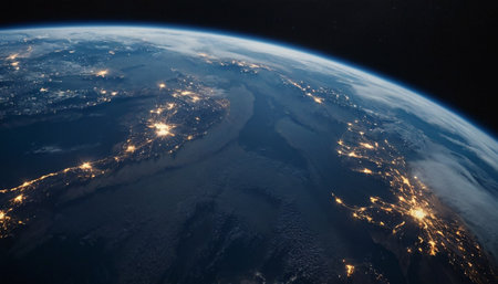 Night view of the planet Earth from space. Elements of this image furnished by NASAの素材