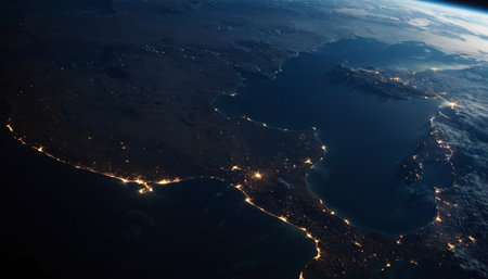 Night view of Earth from space. Elements of this image furnished by NASAの素材