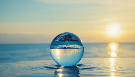 crystal ball on the background of the sea and the sunset.の素材