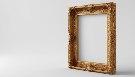 Golden frame for paintings, mirrors or photo on white background. 3d renderingの素材