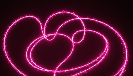 Neon hearts on a dark background. Valentine's Day background.の素材