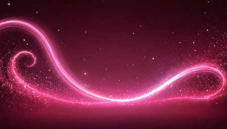 Abstract pink glowing lines background with glittering particles. Vector illustration.の素材