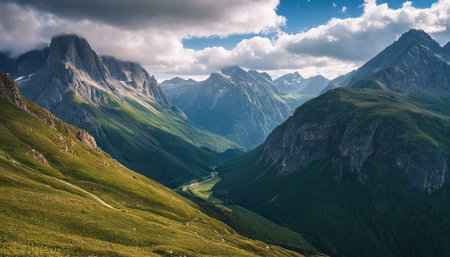 Panoramic view of the Dolomites in summer, Italyの素材