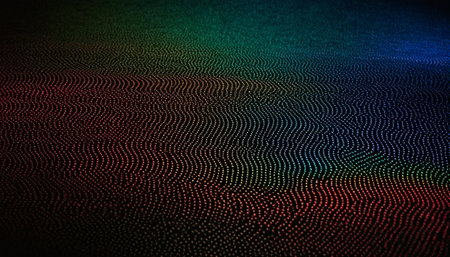 abstract background of red, blue and yellow dots on a black backgroundの素材