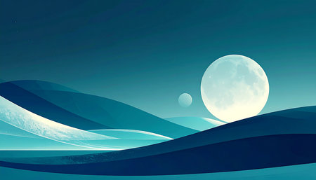 Landscape with a full moon in the night sky. Vector illustration.の素材