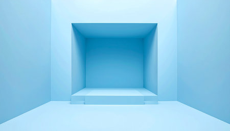 Empty blue room with podium. 3d render. Abstract background.の素材