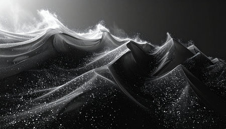 Abstract 3d rendering of black and white waves. Futuristic background.の素材