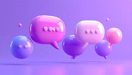 3d rendering of 3d speech bubbles isolated on purple background.の素材