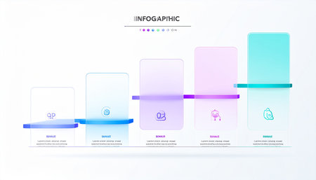 Modern infographics options banner with 3D colorful glass squares. Can be used for workflow layout, diagram, number options, web design. Vector illustrationの素材