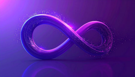 Infinity symbol in neon light. Abstract 3d vector illustration.の素材