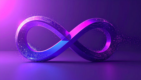 Infinity symbol, 3d render, purple and blue background.の素材