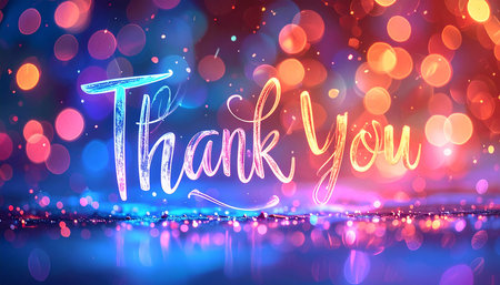 Thank you card on bokeh lights background. Vector illustration.の素材