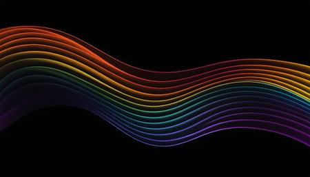 abstract colorful wavy lines on a black background. vector illustrationの素材