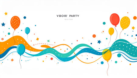 Colorful celebration background with balloons and confetti. Vector illustration.の素材