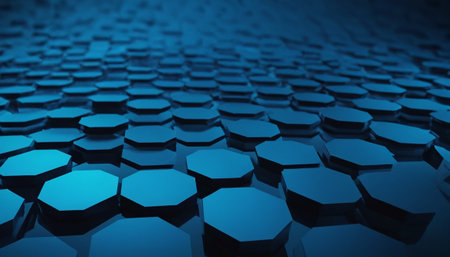 Abstract blue hexagon background. 3d rendering, 3d illustration.の素材